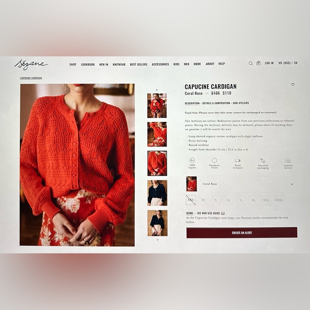 Sezane Coral Rose Capucine Cardigan